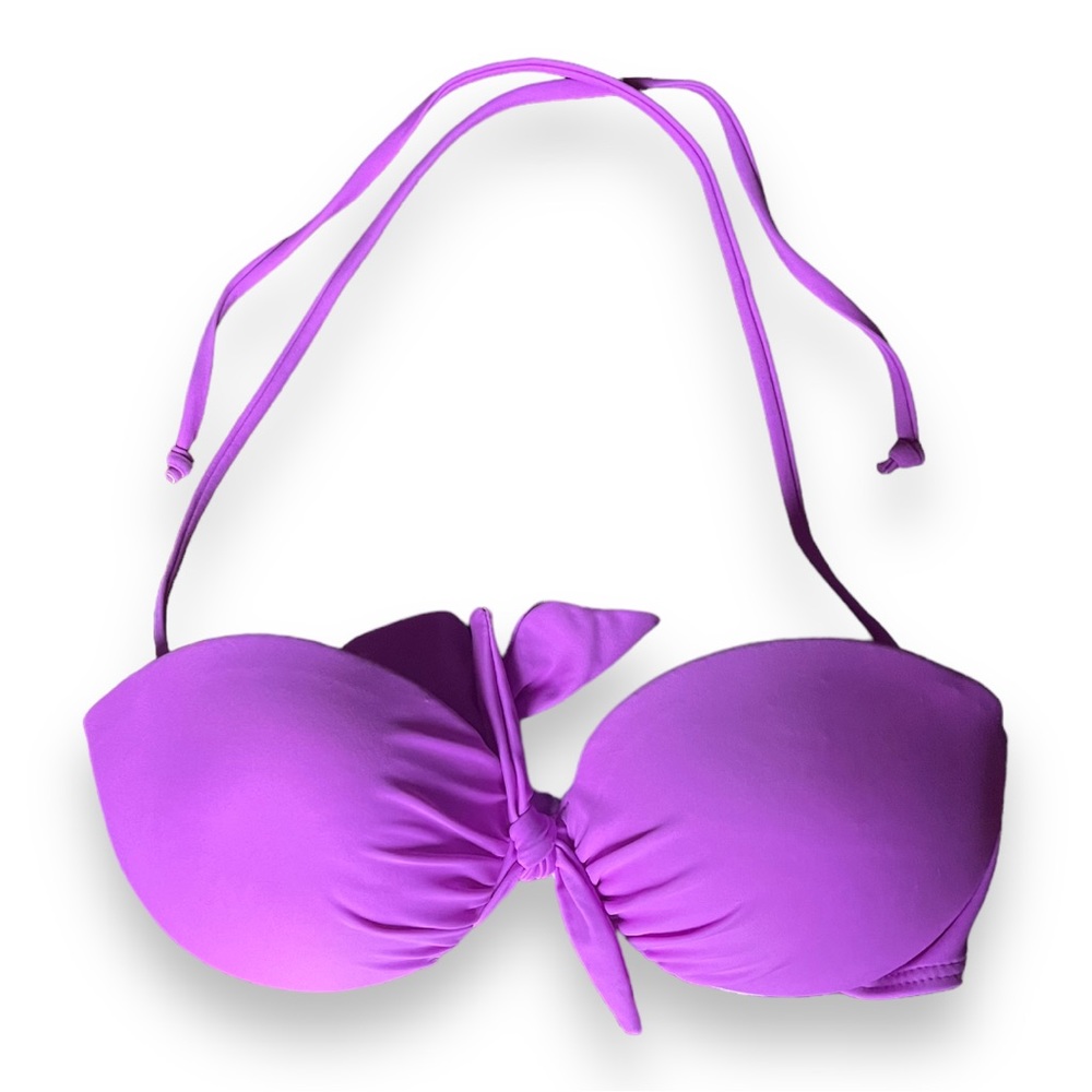 Candie’s Lotus Pink Bikini Top Tie Back Halter Straps and Mock Tie Front Accent